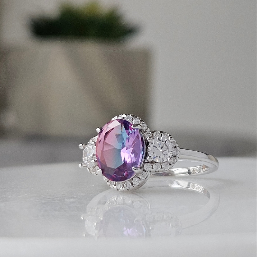 Pink, Purple & Blue Gemstone Ring, real 925 Sterling Silver Charmed Aroma Size 7
